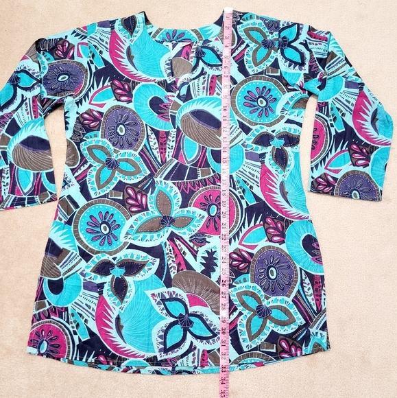 Floral Tunic Beach Cover Colorful 100% Cotton Woman's Size XL *small Tear* - Picture 6 of 9